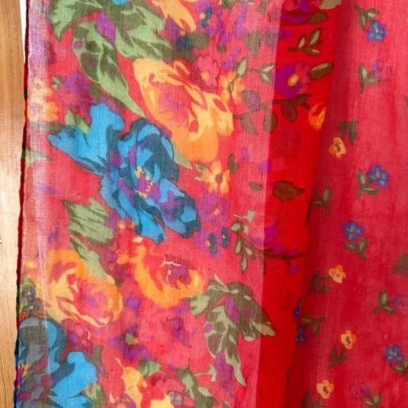 Floral Red Scarf - Picture 3 of 5